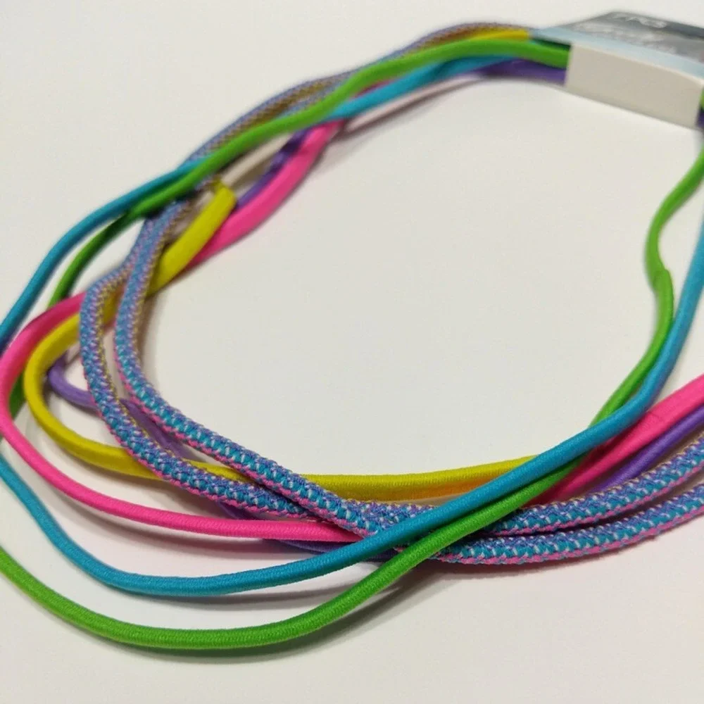 Goody Ouchless Elastic Headband Bright Aqua Green Purple Pink Yellow Multi 7pcs